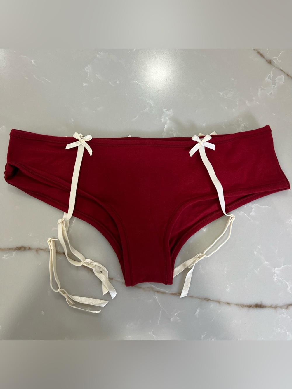 🍒 NWT SKIMS Cotton Rib Garter Briefs / Hipsters – Ruby Red (Size S) 🍒